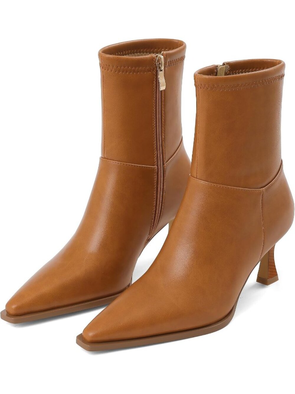 Women's Light Brown Ankle Boots Kitten Heel Booties Short Boots Pointed Toe